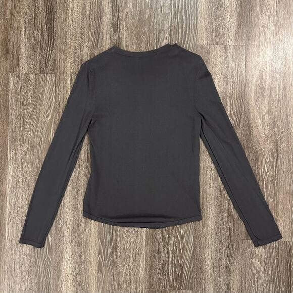 EUC Zara Charcoal Long Sleeve Crewneck Knit Top Sz Large Fitted Minimal Layering - Picture 8 of 16
